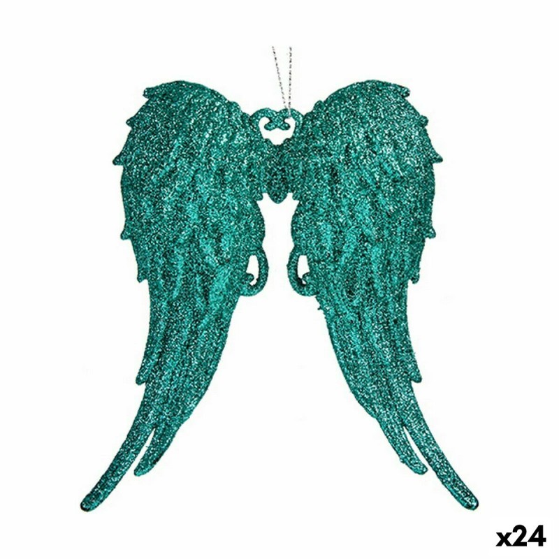 Christmas bauble Angel Wings Green Plastic Glitter 13 x 14,5 x 2,5 cm (24 Units)