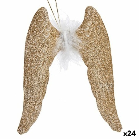 Décorations de Noël Ailes d'ange champagne Plastique Paillettes 12,5 x 15 x 2,5 cm (24 Unités)