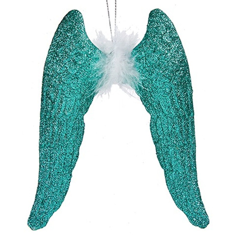 Décorations de Noël Ailes d'ange Vert Plastique Paillettes 12,5 x 15 x 2,5 cm (24 Unités)