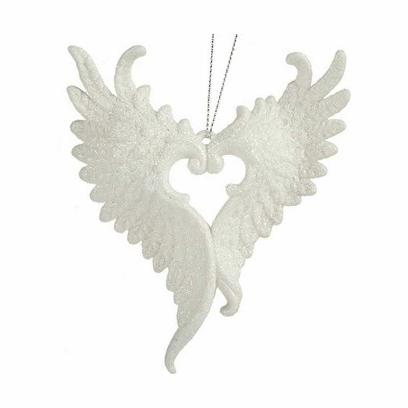 Christmas bauble Angel Wings White Plastic Glitter 12 x 13 x 2,5 cm (24 Units)