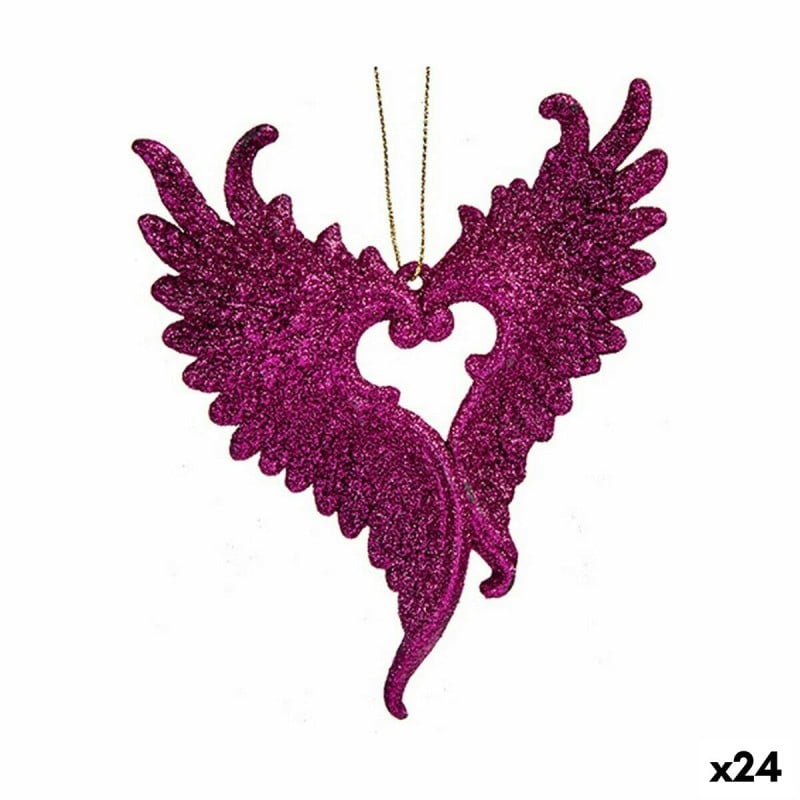 Christmas bauble Angel Wings Fuchsia Plastic Glitter 12 x 13 x 2,5 cm (24 Units)