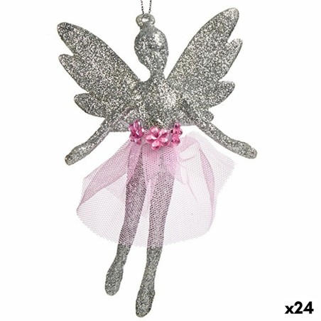 Christmas bauble Fairy Silver Plastic Glitter 8 x 12 x 5 cm (24 Units)