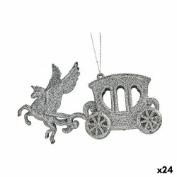 Weihnachtsschmuck Magic Kutsche Silberfarben Kunststoff Glitzernd 15,5 x 8,5 x 4,5 cm (24 Stück)