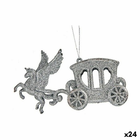 Christmas bauble Magical Carriage Silver Plastic Glitter 15,5 x 8,5 x 4,5 cm (24 Units)