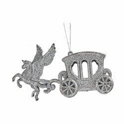 Christmas bauble Magical Carriage Silver Plastic Glitter 15,5 x 8,5 x 4,5 cm (24 Units)