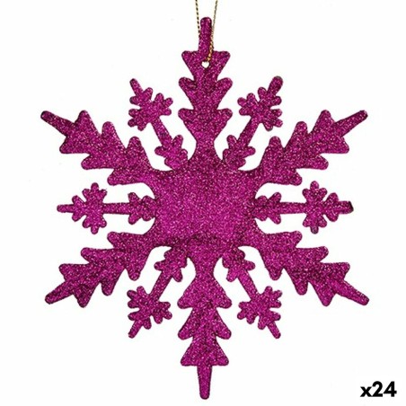 Christmas bauble Snowflakes Fuchsia Plastic Glitter 15 x 15 x 0,2 cm (24 Units)