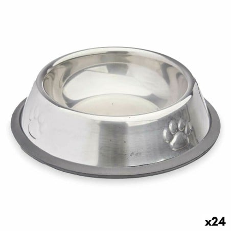 Mangeoire pour chiens Argenté Gris Caoutchouc Métal 15 x 4 x 15 cm (24 Unités)