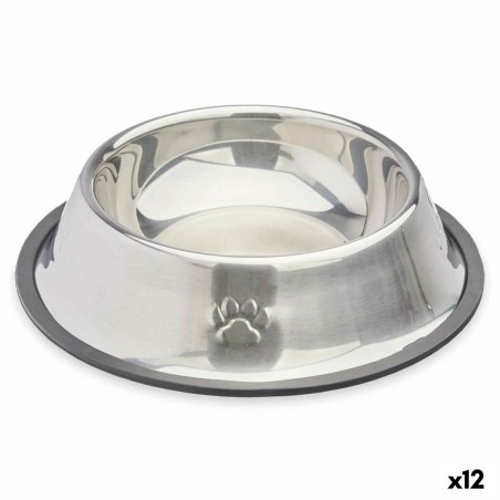 Futternapf für Hunde Silberfarben Grau Gummi Metall 22 x 6 x 22 cm (12 Stück)