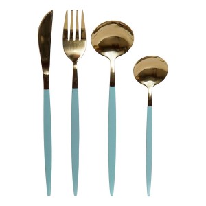 Set de couverts DKD Home Decor Vert Doré Acier inoxydable 1,5 x 0,5 x 22,3 cm 16 Pièces