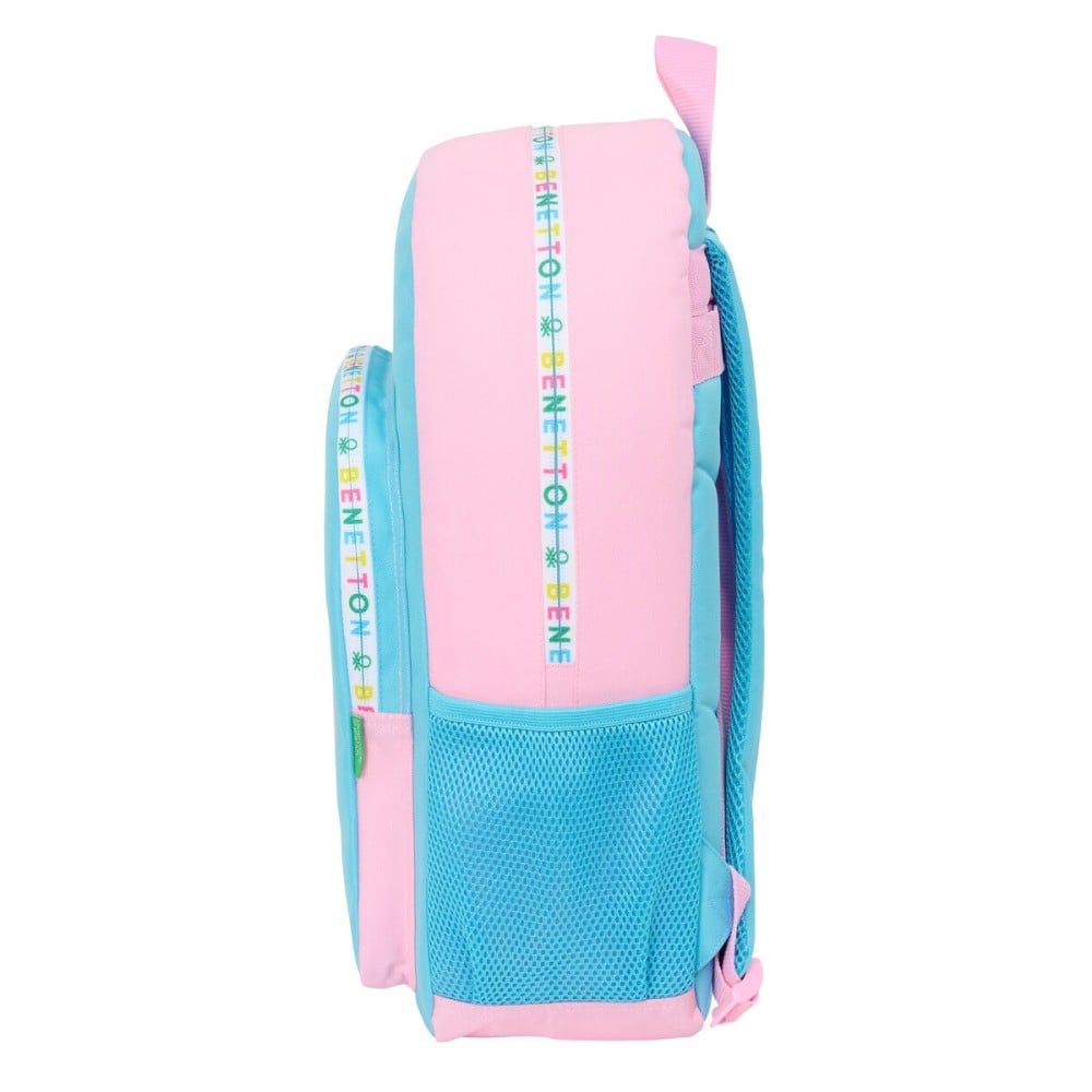 School Bag Benetton Unique Pink Turquoise 30 x 46 x 14 cm