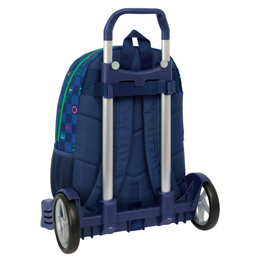 School Rucksack with Wheels Benetton Damero Navy Blue 30 x 46 x 14 cm