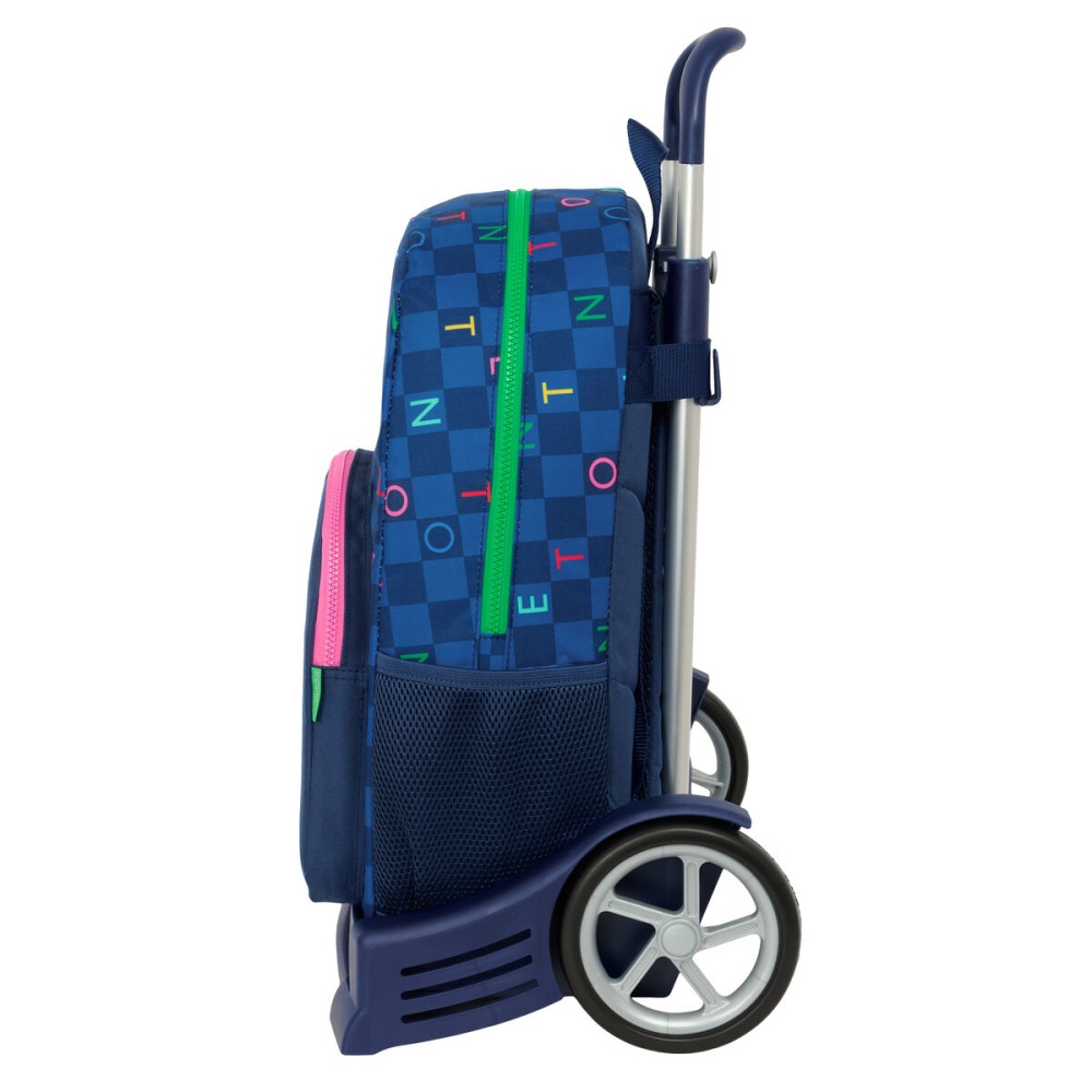 School Rucksack with Wheels Benetton Damero Navy Blue 30 x 46 x 14 cm