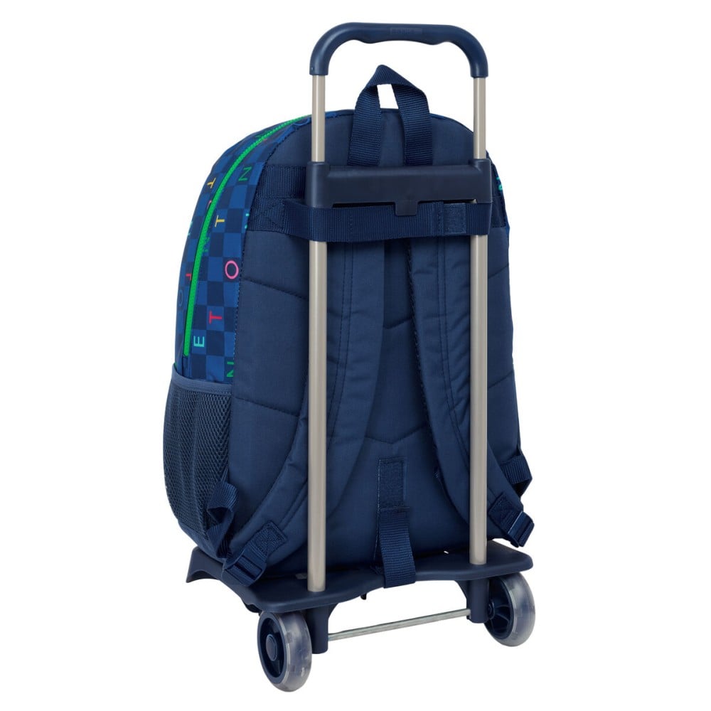 School Rucksack with Wheels Benetton Damero Navy Blue 30 x 46 x 14 cm