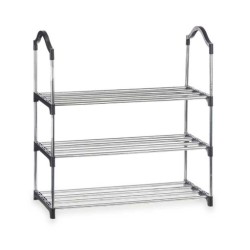 Shoe Rack 3 Shelves Silver 58 x 26 x 58 cm Black Metal (6 Units)