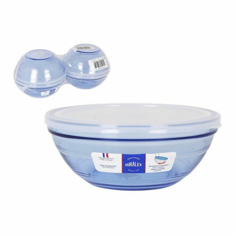 Panier-repas rond avec couvercle Duralex   Verre Bleu Ø 20,5 cm (4 Unités)  