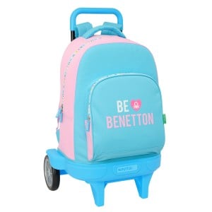 School Rucksack with Wheels Benetton Unique Pink Turquoise 33 x 45 x 22 cm