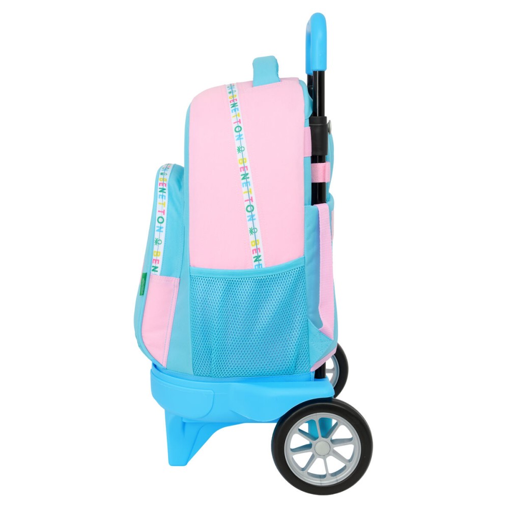 School Rucksack with Wheels Benetton Unique Pink Turquoise 33 x 45 x 22 cm