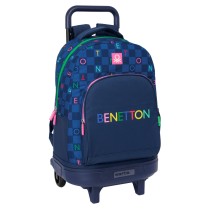 School Rucksack with Wheels Benetton Damero Navy Blue 33 x 45 x 22 cm