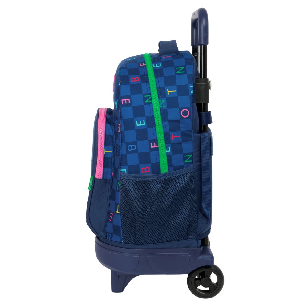 School Rucksack with Wheels Benetton Damero Navy Blue 33 x 45 x 22 cm