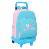 School Rucksack with Wheels Benetton Unique Pink Turquoise 33 x 45 x 22 cm