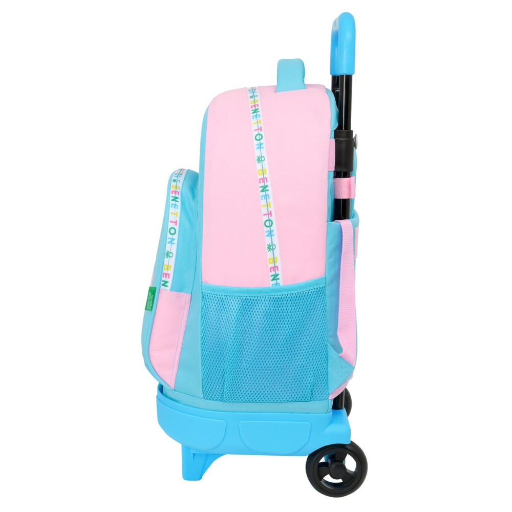 School Rucksack with Wheels Benetton Unique Pink Turquoise 33 x 45 x 22 cm