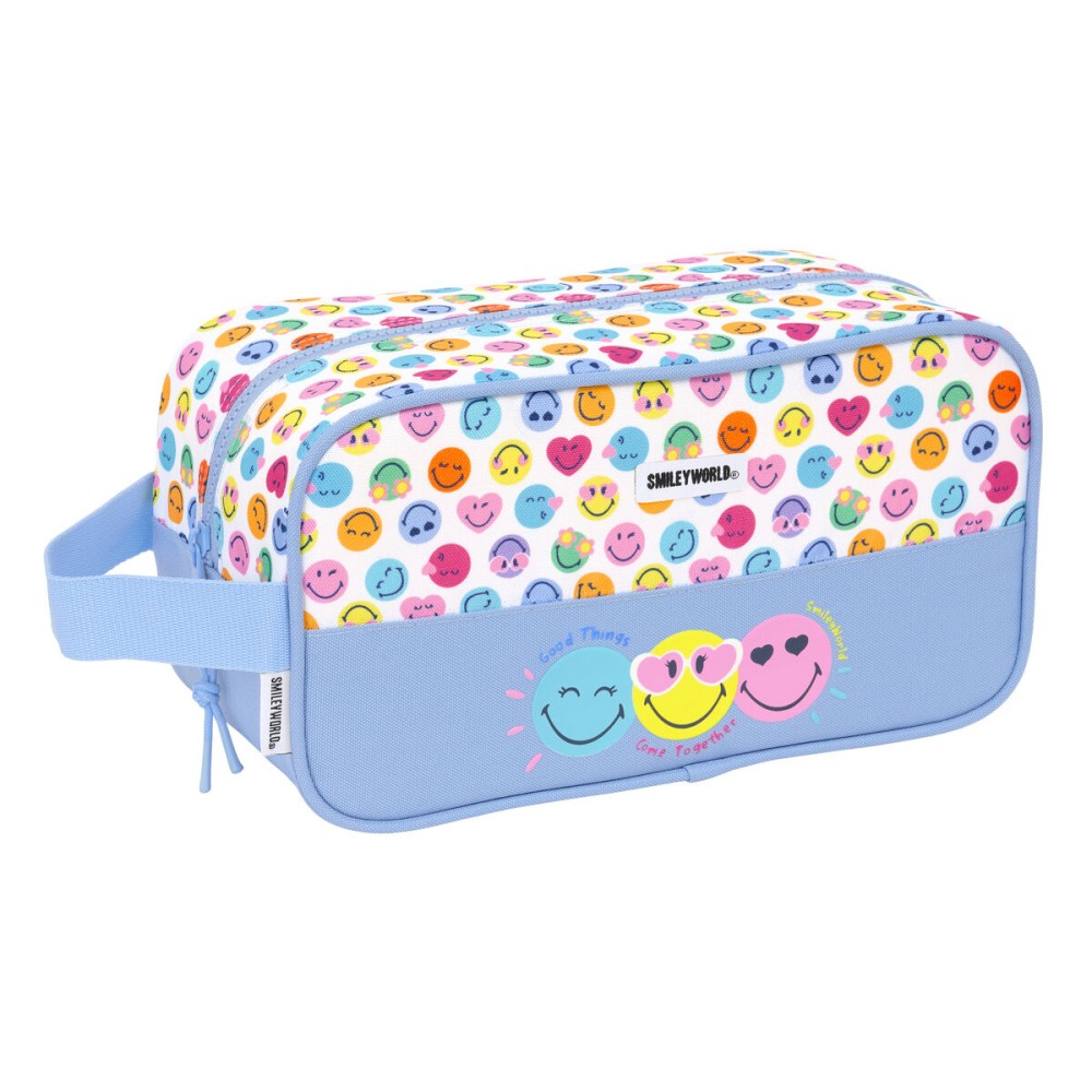 Schuhtasche für die Reise Smiley Joyful Bunt Hellblau 29 x 15 x 14 cm