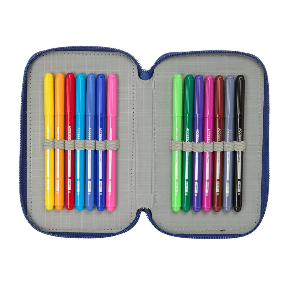 Pochette à crayons triple F.C. Barcelona Blue marine 12,5 x 19,5 x 5,5 cm 37 Pièces