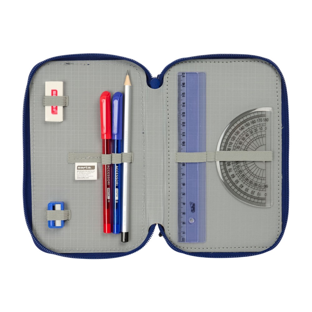 Pochette à crayons triple F.C. Barcelona Blue marine 12,5 x 19,5 x 5,5 cm 37 Pièces