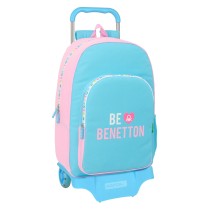 School Rucksack with Wheels Benetton Unique Pink Turquoise 30 x 46 x 14 cm