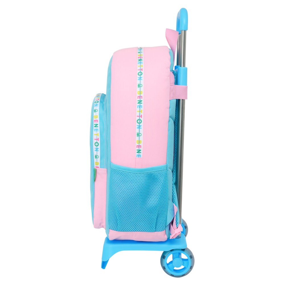 School Rucksack with Wheels Benetton Unique Pink Turquoise 30 x 46 x 14 cm