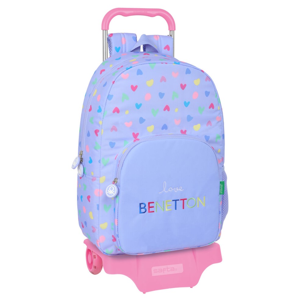 School Rucksack with Wheels Benetton Lila Lilac 30 x 46 x 14 cm