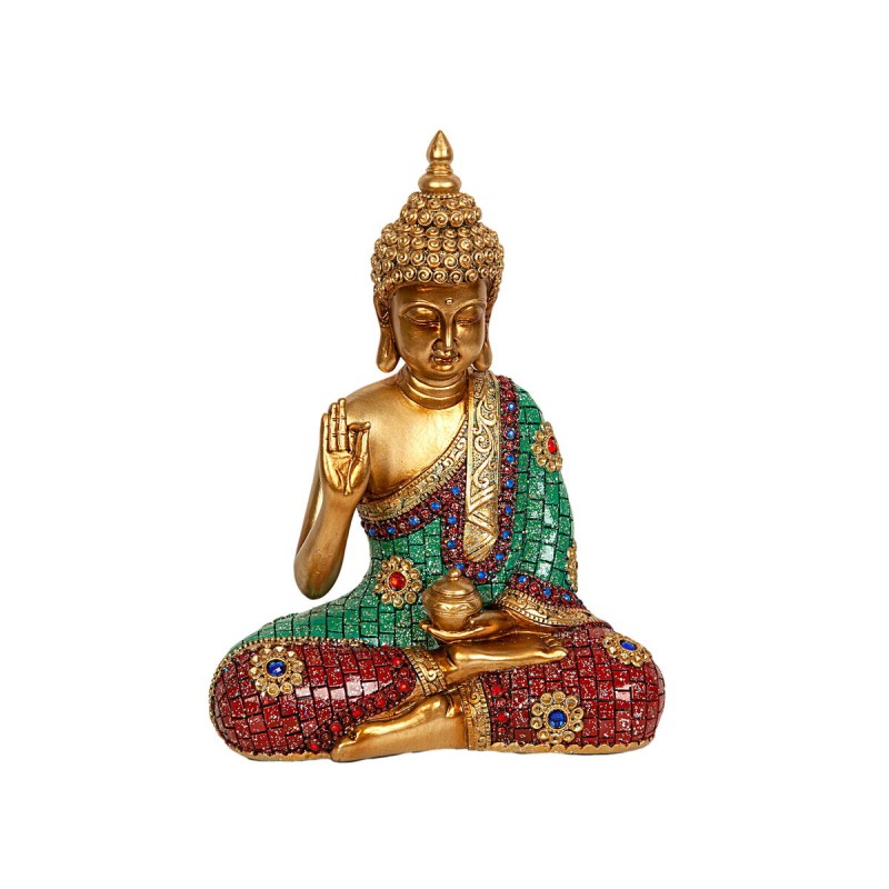 Deko-Figur Romimex Gold Harz Buddha 22 x 29 x 10 cm