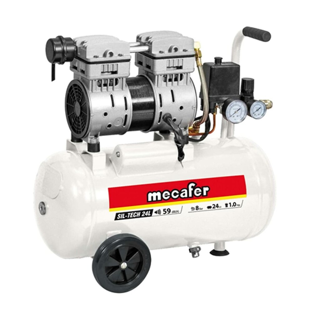 Air Compressor MECAFER 425523 Horizontal Silent 8 bar 24 L