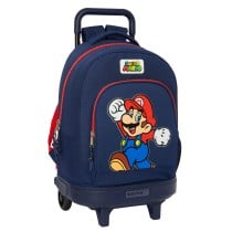 School Rucksack with Wheels Super Mario World Navy Blue 33 x 45 x 22 cm