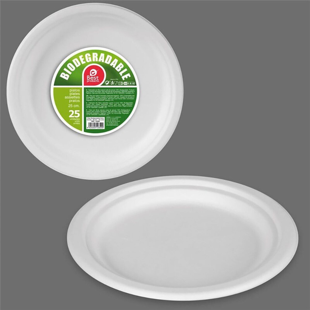 Plate set Best Products Green Sugar Cane Ø 25 cm Biodegradable Disposable 25 Units