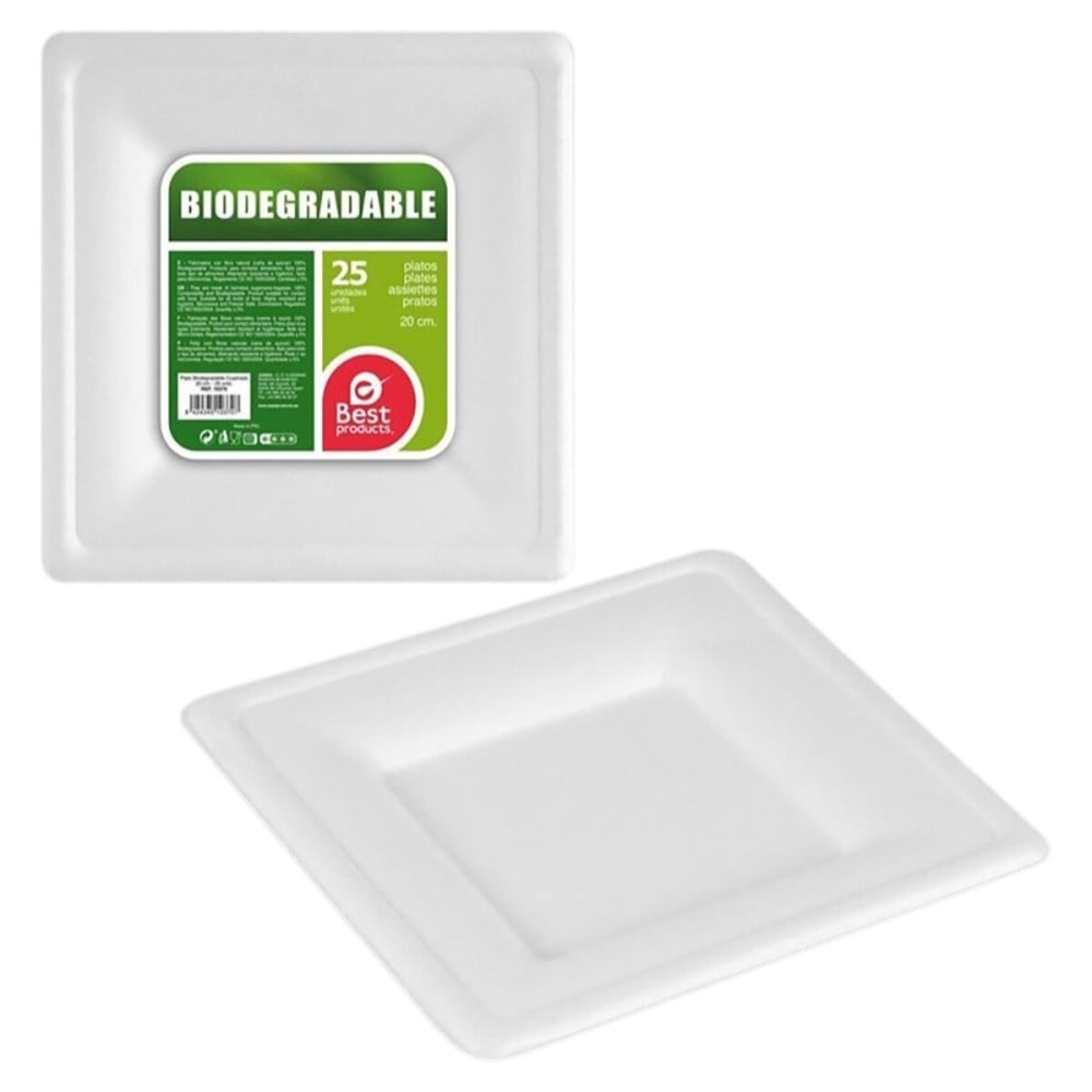 Plate set Best Products Green Sugar Cane Ø 20 cm White Biodegradable Disposable 25 Units