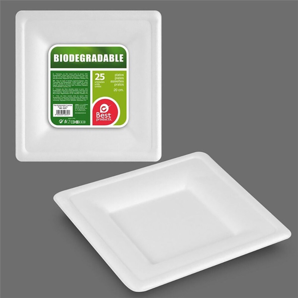 Service de vaisselle Best Products Green Canne à sucre Ø 20 cm Blanc Biodégradable Produits à usage unique 25 Unités