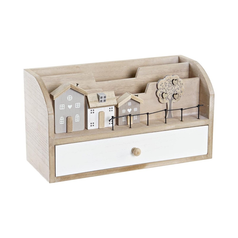 Mehrzweck-Organizer DKD Home Decor natürlich Häuser MDF (28 x 11,5 x 15 cm)