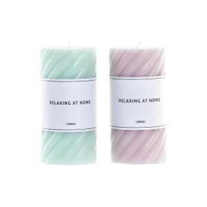 Bougie DKD Home Decor Relax Turquoise Rose clair Spirales Cire (2 Unités) (7 x 7 x 14 cm)