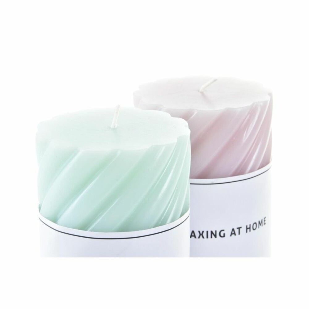 Candle DKD Home Decor Relax Turquoise Light Pink Spirals Wax (2 Units) (7 x 7 x 14 cm)