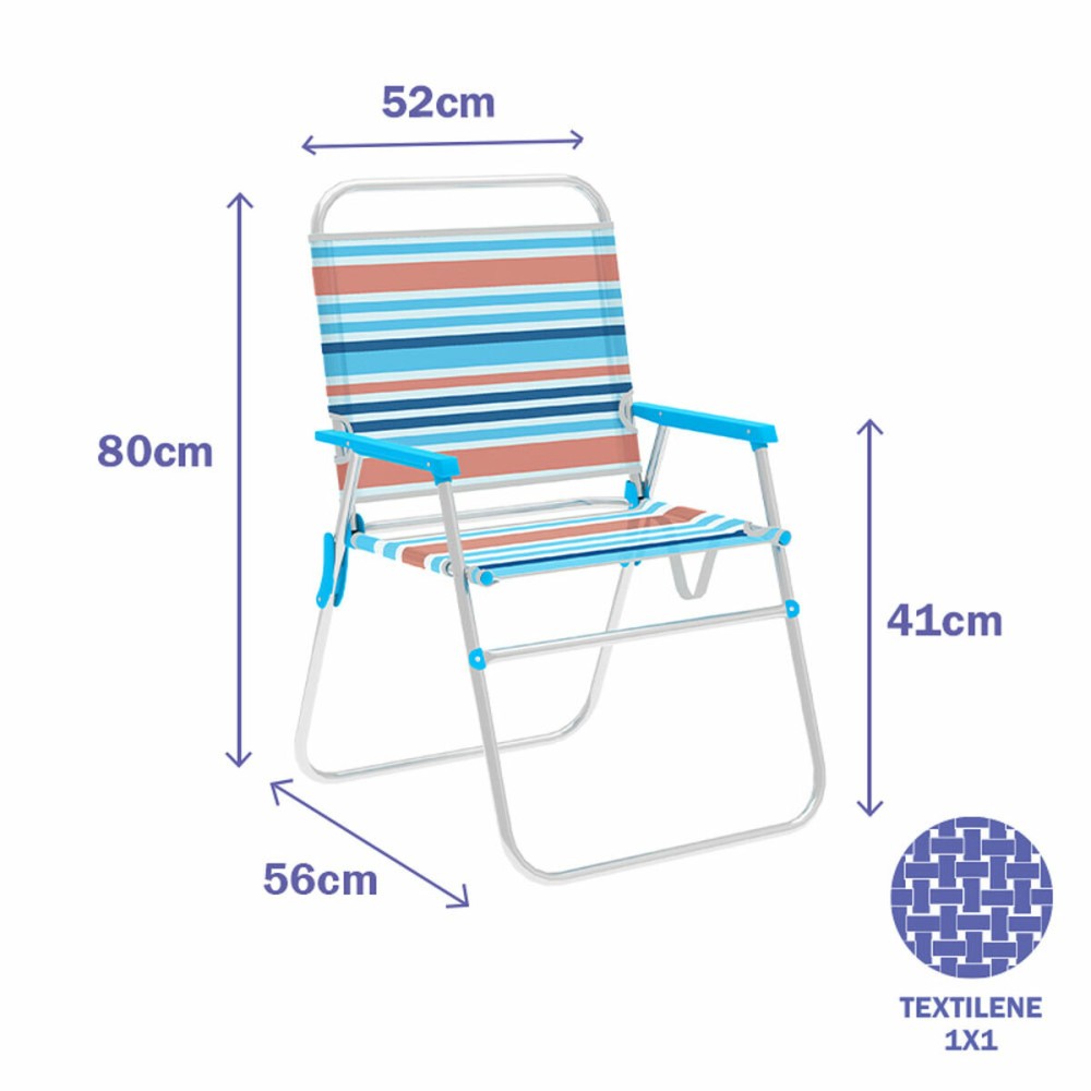 Marbueno Chaise Pliable Aluminium Rayures Orange et Bleu Plage Piscine 52X56X80 cm