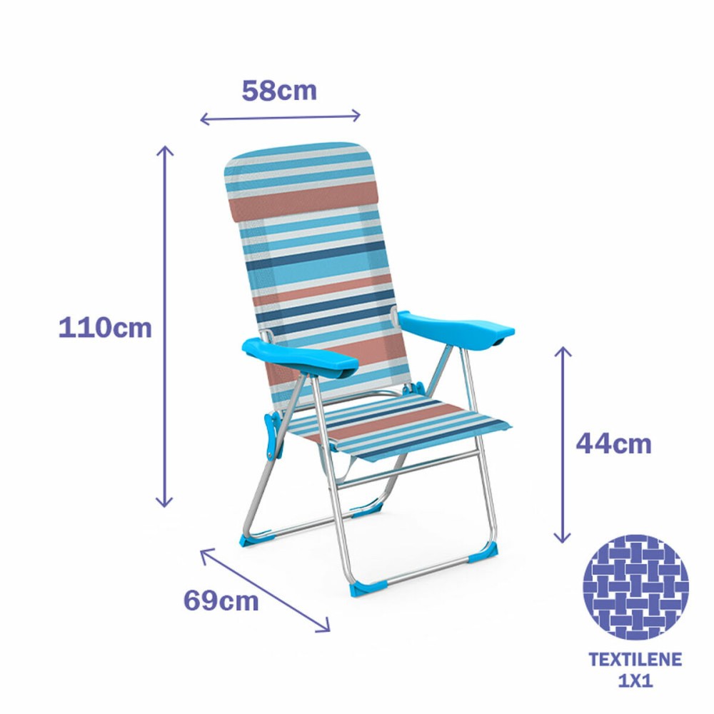 Marbueno Klappstuhl 5 Positionen Aluminium mit Kissen Orange Blau 69X58X110 cm 10465