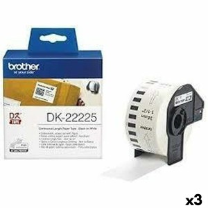 Papier Continu pour Imprimantes Brother DK-22225 Blanc 38 mm x 30,48 m Noir/Blanc (3 Unités)