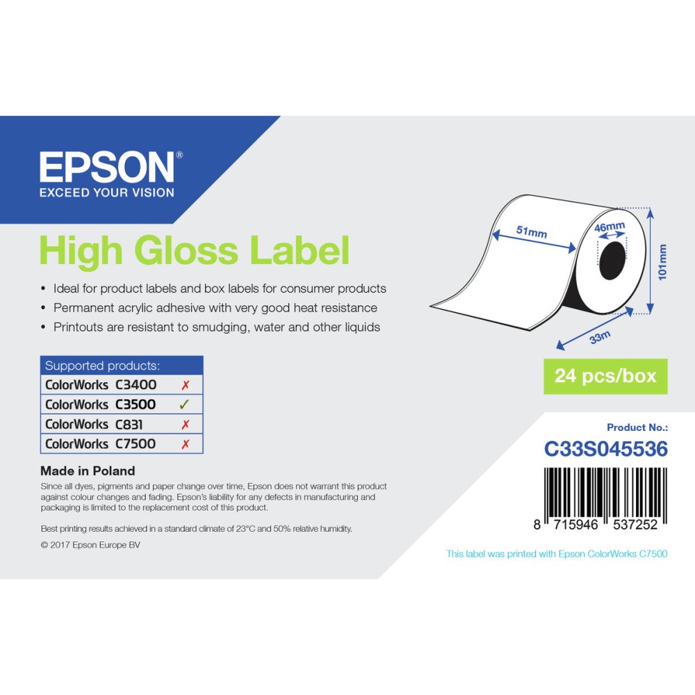 Etiquettes pour Imprimante Epson C33S045536 (1 Unités)