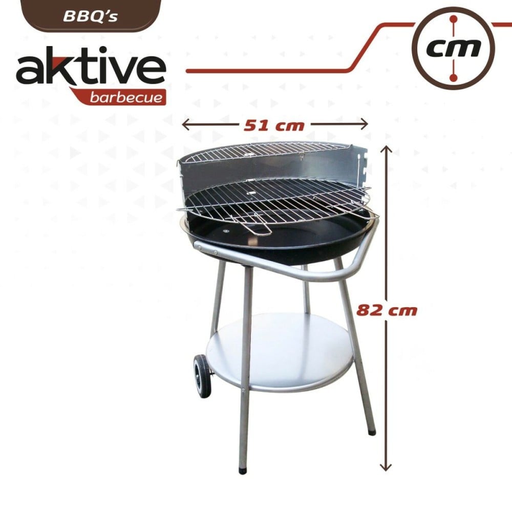 Roues de barbecue au charbon de bois Aktive Métal émaillé 51 x 82 x 51 cm Noir