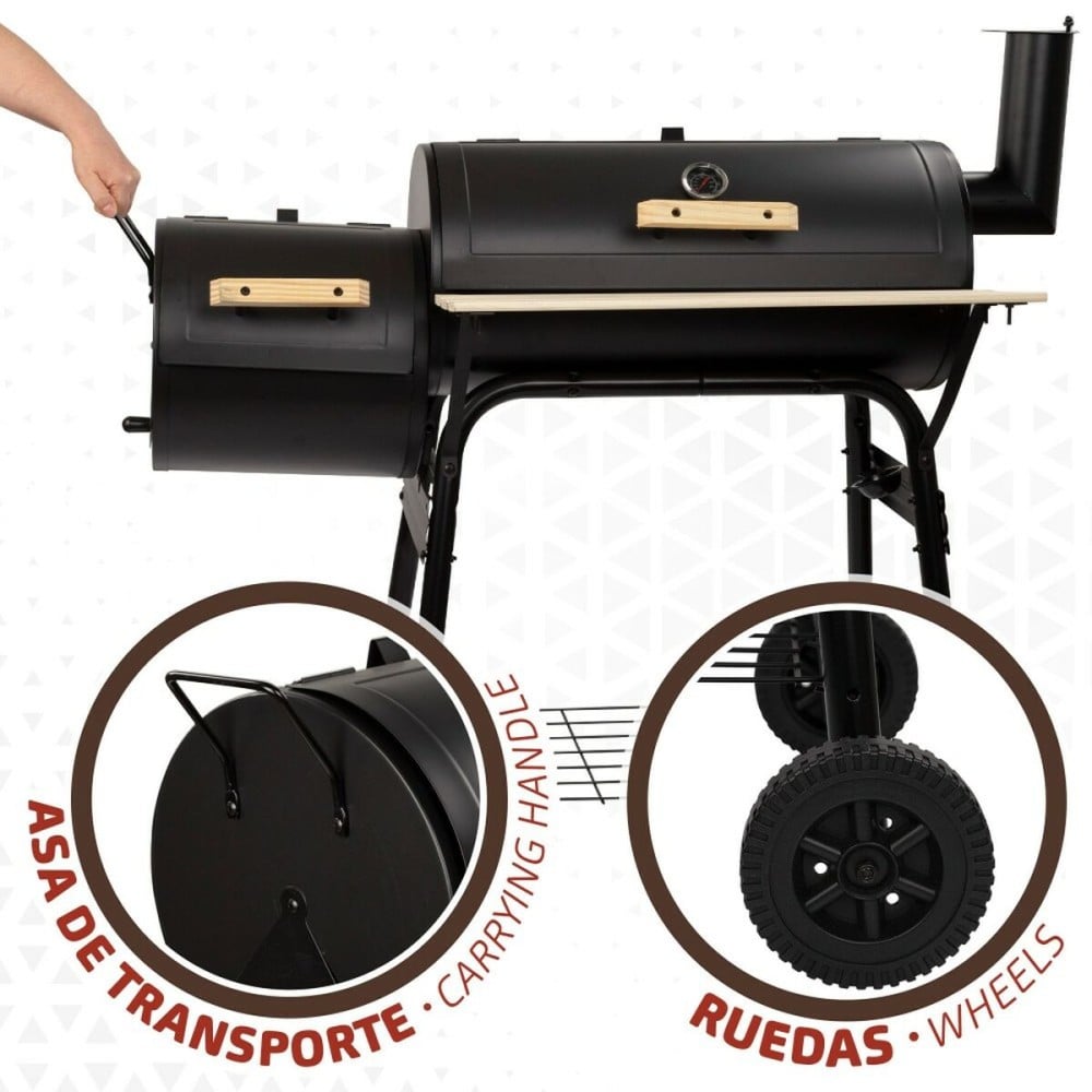 Roues de barbecue au charbon de bois Aktive Acier Plastique Métal émaillé 106 x 106 x 61 cm Noir