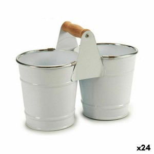 Blumentopf Ibergarden D60088-D Weiß Silberfarben Holz Zink Double 20 x 15 x 10,2 cm (24 Stück)