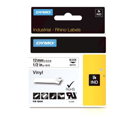 Ruban Laminé pour Etiqueteuses Dymo 18444 Blanc Noir/Blanc 12 mm