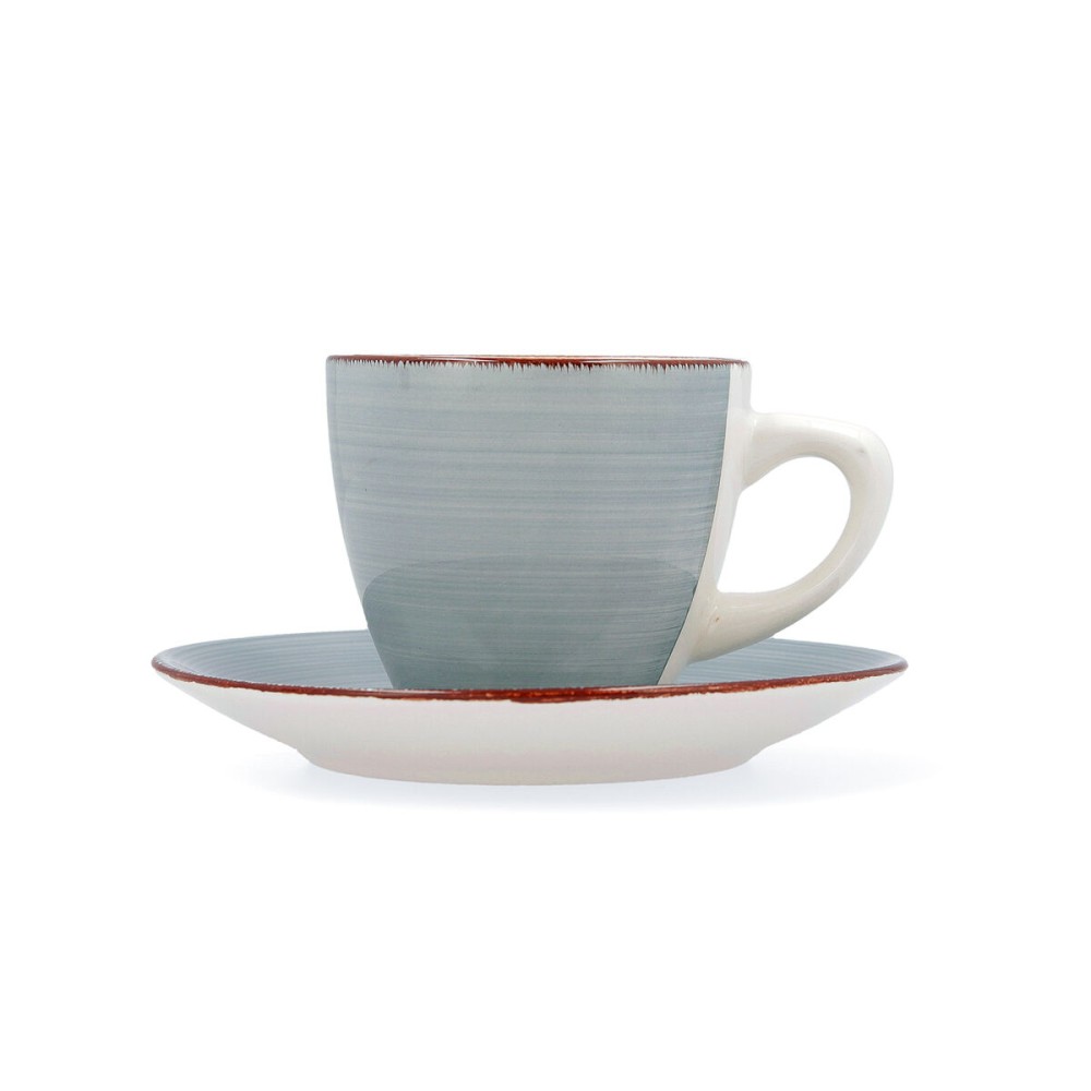 Lot de tasses avec soucoupes Quid Vita Morning Bleu Céramique (4 Pièces) (6 Unités)