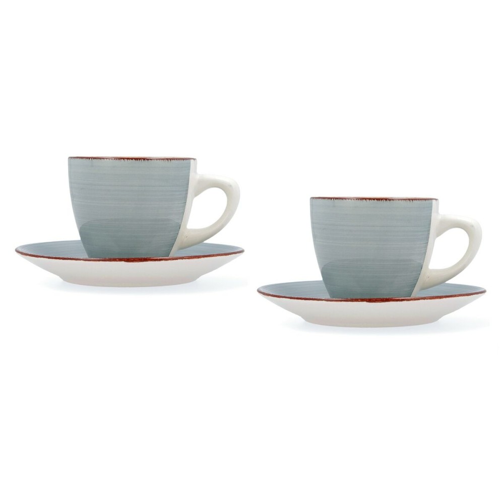 Lot de tasses avec soucoupes Quid Vita Morning Bleu Céramique (4 Pièces) (6 Unités)